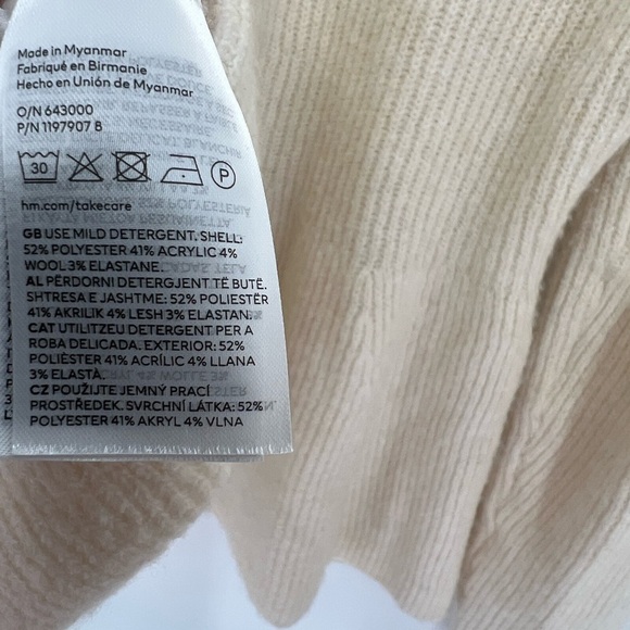 H&M Rib Knit Flared Peplum Wool Blend Sweater In Cream - Picture 9 of 9